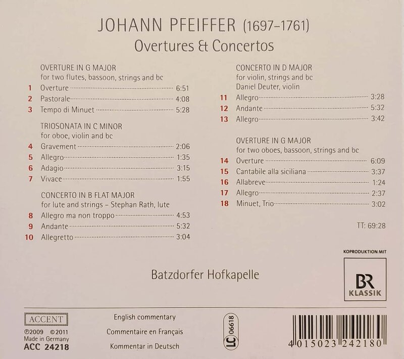 Johann Pfeiffer: Ouvertüren & Konzerte