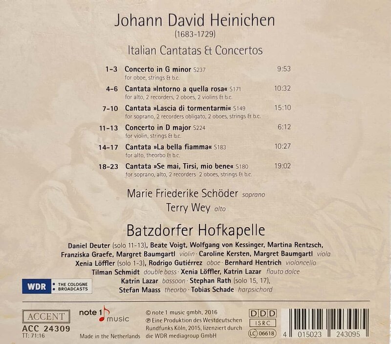 CD-Back: Johann David Heinichen: Italienische Kantaten & Konzerte